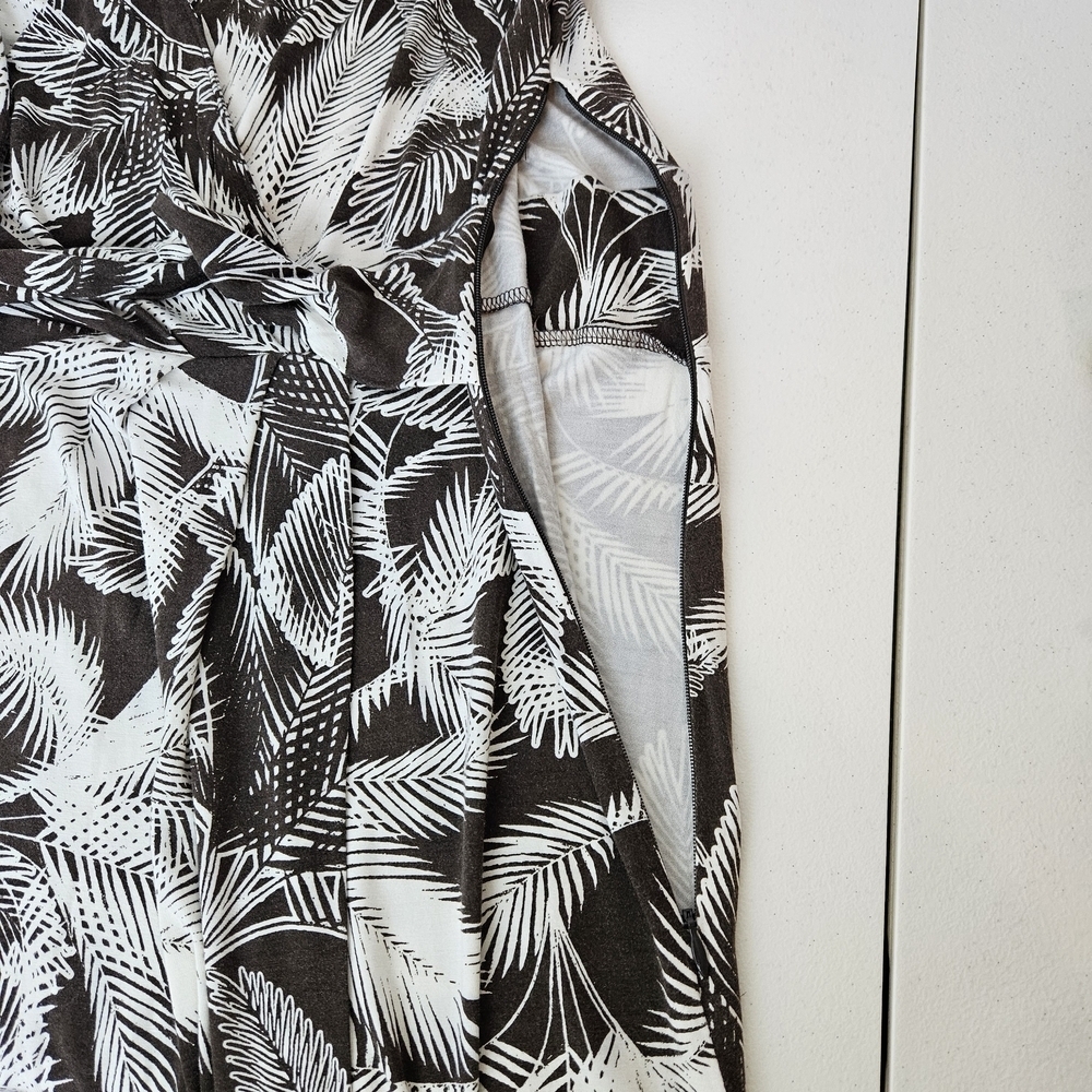 Talbots Mock Wrap Tropical Short Sleeve Dress Sz S Brown White - Picture 5 of 8